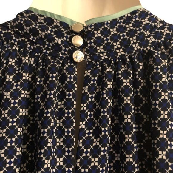 Vince Camuto fully lined navy print contrast teal neckline keyhole back Size M - Picture 5 of 6
